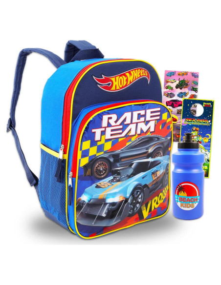 Mochila Escolar Hot Wheels Deluxe 40.64 cm + Botella y Stickers