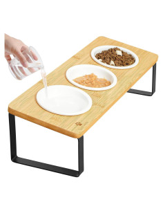 Juego de 3 Platos de Cerámica para Gatos Sunhoo - Elevados y Antivómito