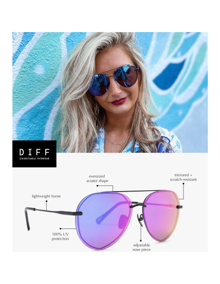 Gafas de sol aviador DIFF Lenox negras con UV400