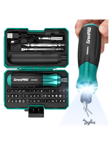 Destornillador Eléctrico GRENPRO 4V Inalámbrico con 51 Puntas