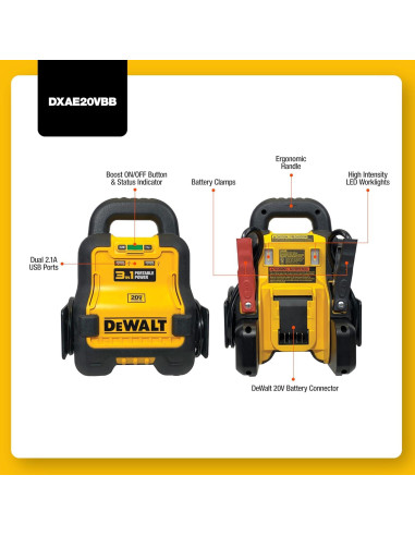 Aumentador de Batería Automotriz DEWALT DXAE20VBB 12V USB