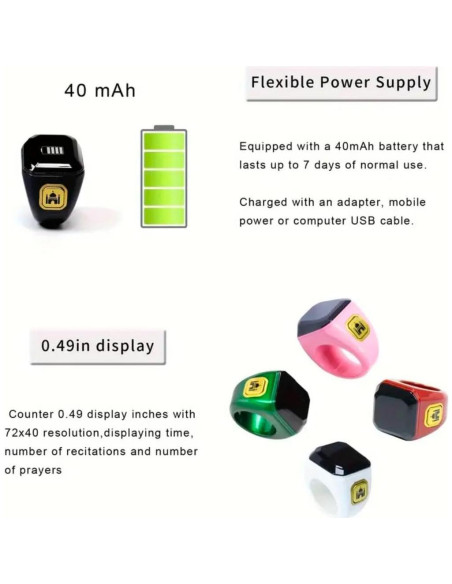 Anillo Zikr Inteligente Negro - Contador de Oraciones Inalámbrico