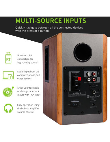 Altavoces Bluetooth Madera Cantante BT25 80W 2.0 Hi-Fi