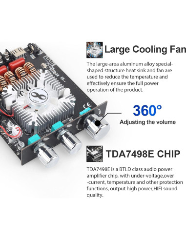 Amplificador Estéreo 160W+160W DAMGOO T160HS Bluetooth AUX