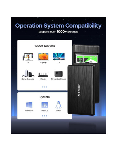 Caja Externa ORICO USB 3.0 a SATA III 2.5" 6TB Sin Herramientas