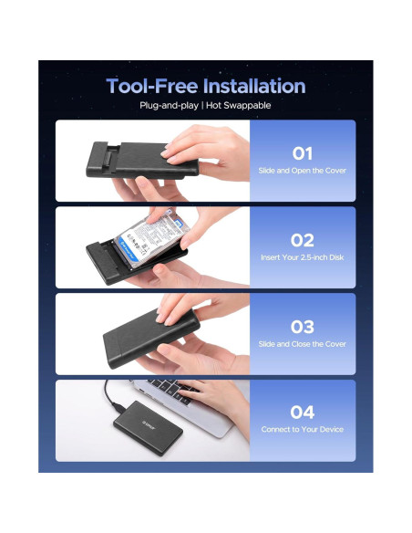 Caja Externa ORICO USB 3.0 a SATA III 2.5" 6TB Sin Herramientas