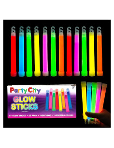 Paquete de 25 Palitos Brillantes Multicolores Party City 15cm