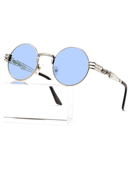 Gafas de sol redondas AIEYEZO steampunk UV 100% plata/azul
