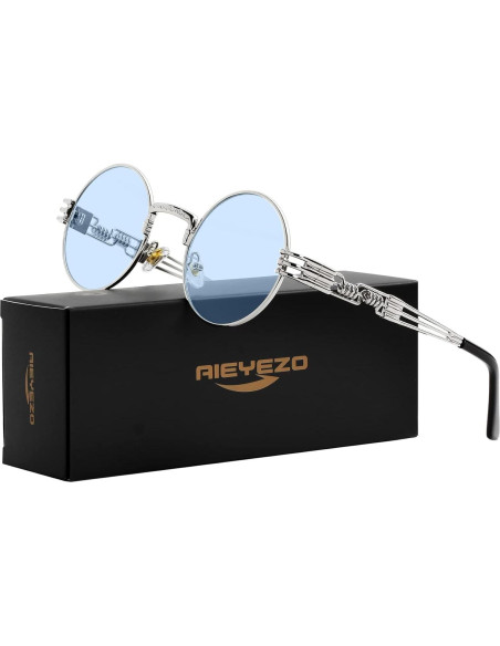 Gafas de sol redondas AIEYEZO steampunk UV 100% plata/azul