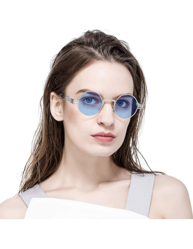 Gafas de sol redondas AIEYEZO steampunk UV 100% plata/azul