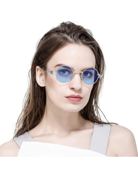 Gafas de sol redondas AIEYEZO steampunk UV 100% plata/azul