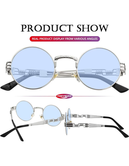 Gafas de sol redondas AIEYEZO steampunk UV 100% plata/azul