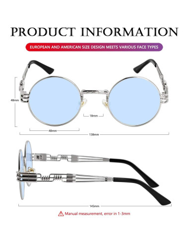 Gafas de sol redondas AIEYEZO steampunk UV 100% plata/azul
