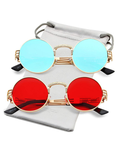 Gafas de sol redondas AIEYEZO steampunk 100% UV oro/rojo