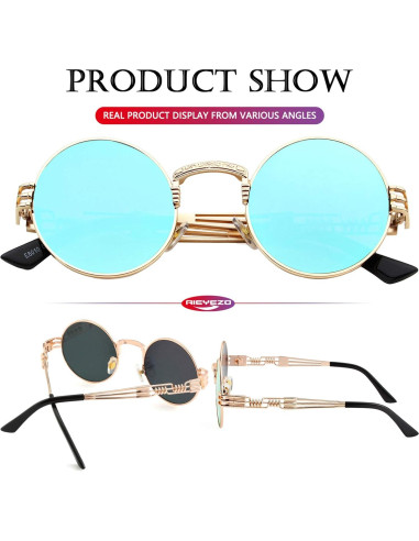 Gafas de sol redondas AIEYEZO steampunk 100% UV oro/rojo