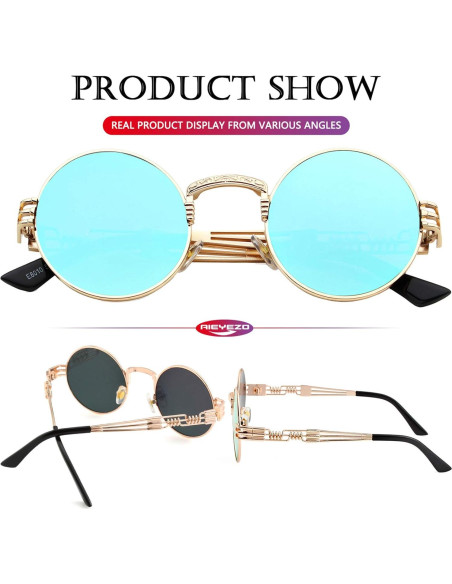 Gafas de sol redondas AIEYEZO steampunk 100% UV oro/rojo