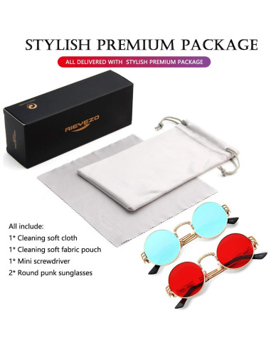 Gafas de sol redondas AIEYEZO steampunk 100% UV oro/rojo