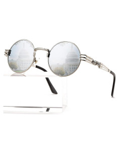 Gafas de sol redondas AIEYEZO steampunk plata 48mm UV