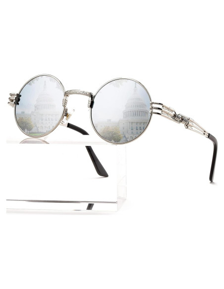 Gafas de sol redondas AIEYEZO steampunk plata 48mm UV