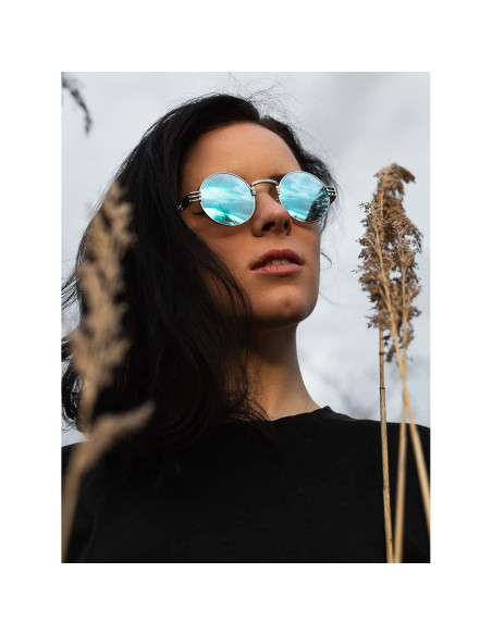Gafas de sol redondas AIEYEZO steampunk plata 48mm UV