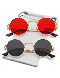 Gafas de sol redondas AIEYEZO metal UV 100% paquete de 2