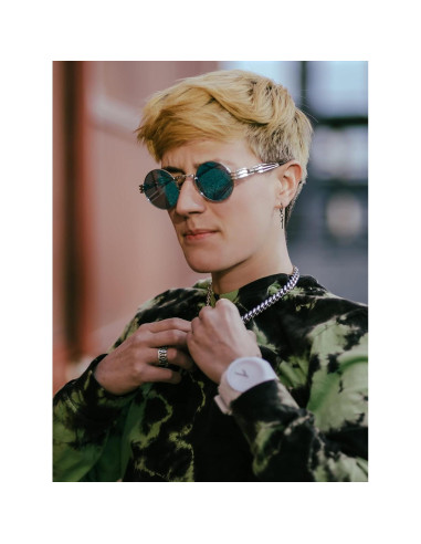 Gafas de sol redondas AIEYEZO steampunk plata 48mm UV