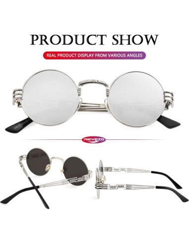 Gafas de sol redondas AIEYEZO steampunk plata 48mm UV