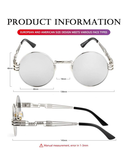 Gafas de sol redondas AIEYEZO steampunk plata 48mm UV