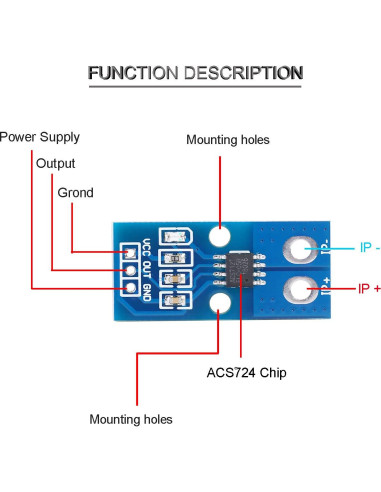 Módulo Sensor de Corriente Hall ACS724 50A 2 Pcs con Cables