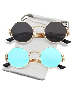 Gafas de sol redondas AIEYEZO steampunk UV 100% bloqueadores