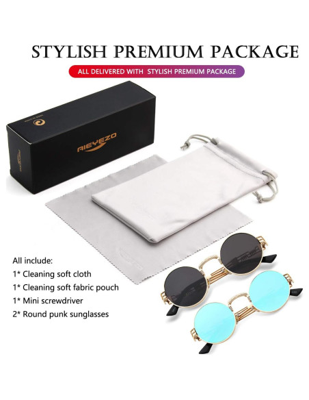 Gafas de sol redondas AIEYEZO steampunk UV 100% bloqueadores