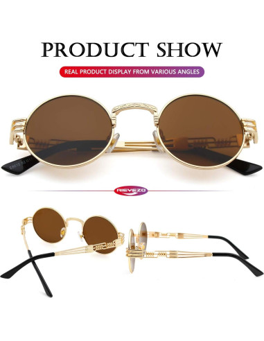 Gafas de sol redondas AIEYEZO metal UV 100% oro/marrón