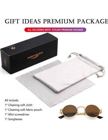 Gafas de sol redondas AIEYEZO metal UV 100% oro/marrón