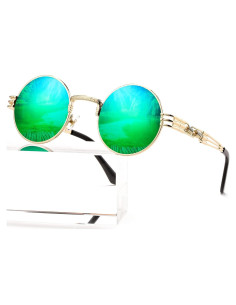 Gafas de sol redondas AIEYEZO steampunk UV 100% oro/espejo verde