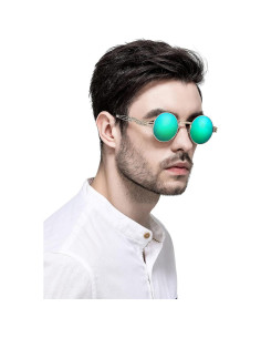 Gafas de sol redondas AIEYEZO steampunk UV 100% oro/espejo verde 2