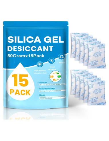 Paquetes de Gel de Sílice VOISEN 15 Pcs 50 Gramos Reutilizables