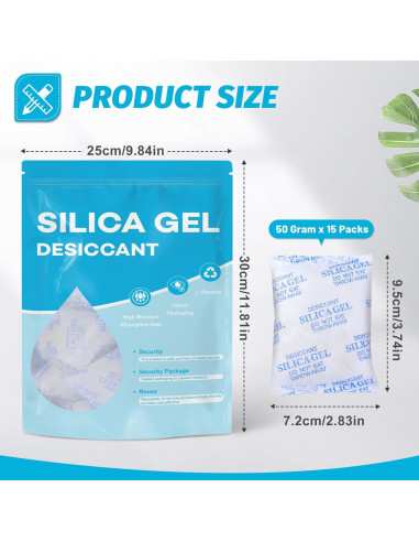 Paquetes de Gel de Sílice VOISEN 15 Pcs 50 Gramos Reutilizables