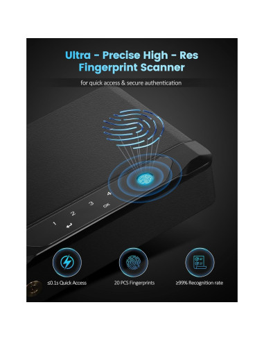 Caja Fuerte Biométrica Adoreal para 2 Pistolas, Acero 16 Cal.