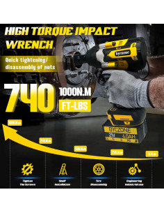 Llave de Impacto Inalámbrica 21V byczone 1000N.m con 2 Baterías 2