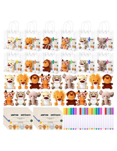Set de 24 Mini Animales de Peluche HyDren con Tarjetas y Lápices