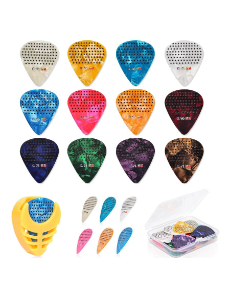 30 Púas de Guitarra Antideslizantes con Estuche - Multicolor