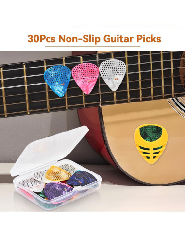 30 Púas de Guitarra Antideslizantes con Estuche - Multicolor