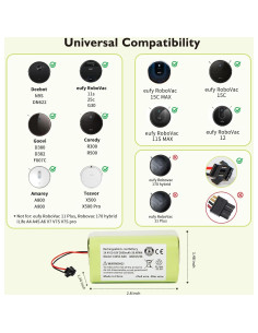 Batería de Reemplazo 14.4V 2600mAh para Aspiradoras Ecovacs y Eufy 2