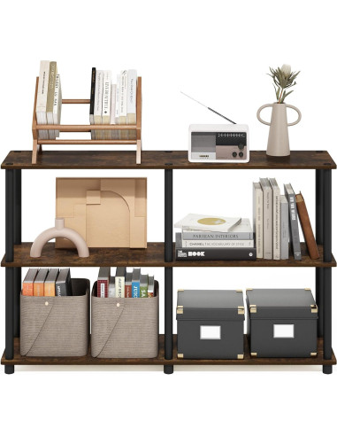 Estante de Almacenamiento Furinno Turn-N-Tube 3 Niveles Pino Ámbar/Negro