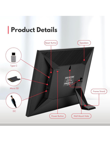 Marco de Foto Digital HC Honey Coco 10.1" HD Táctil Negro