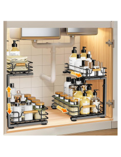 Organizador Bajo Fregadero JYPS 2 Niveles Ajustable Negro