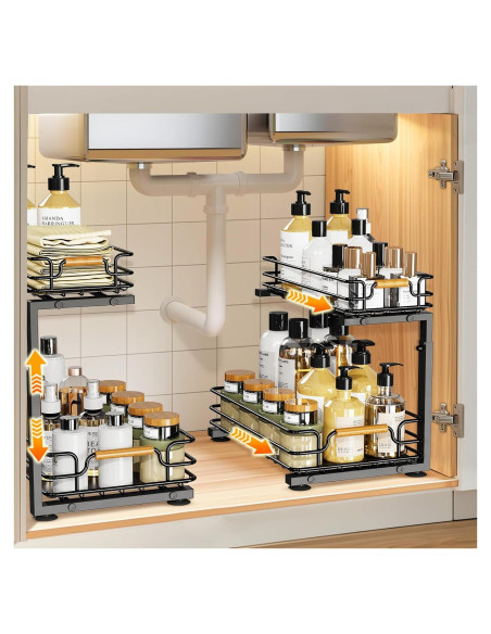 Organizador Bajo Fregadero JYPS 2 Niveles Ajustable Negro