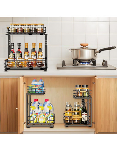 Organizador Bajo Fregadero JYPS 2 Niveles Ajustable Negro