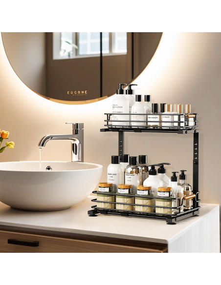 Organizador Bajo Fregadero JYPS 2 Niveles Ajustable Negro