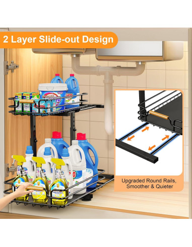 Organizador Bajo Fregadero JYPS 2 Niveles Ajustable Negro